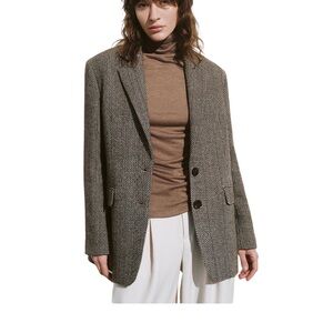 Elegant Herringbone Blazer - Brown